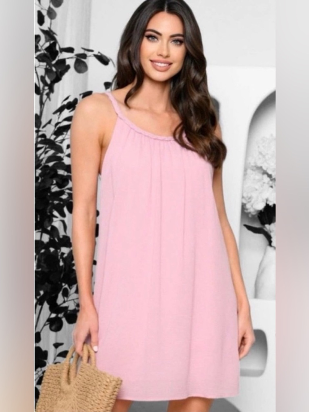 New USA MADE Dusty Pink Braided Neckline Open Back Summer Lightweight Dress